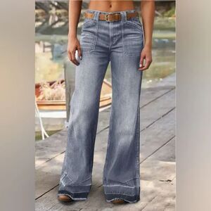 Flamingals Jeans 3XL 36x31 Wide Straight Leg Baggy Gray Drop Raw Hem Relaxed New